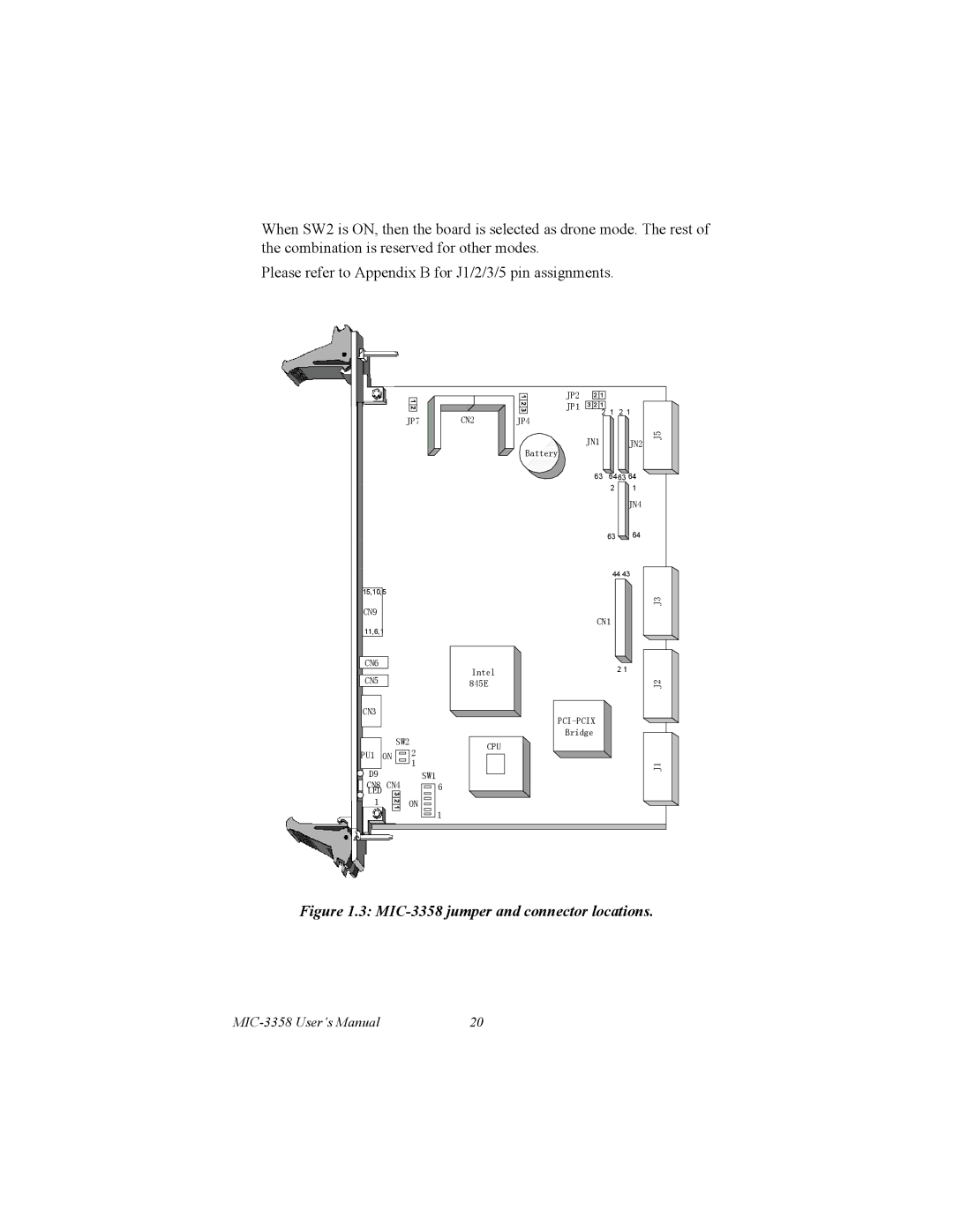 Intel user manual MIC-3358 jumper and connector locations 