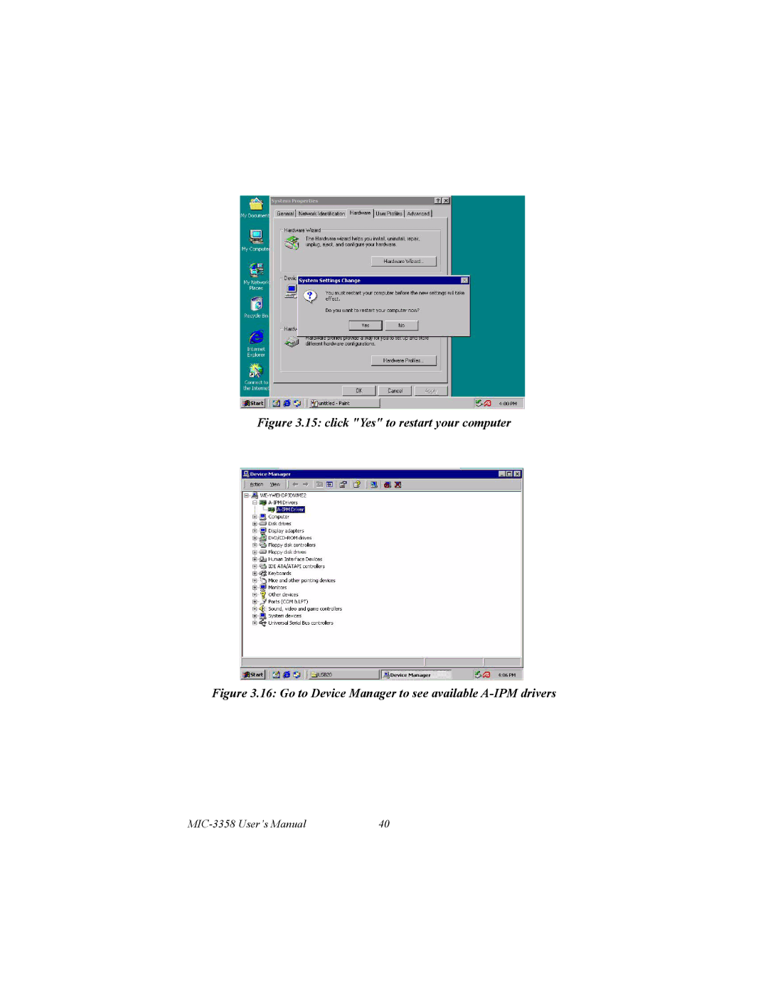 Intel MIC-3358 user manual click Yes to restart your computer 