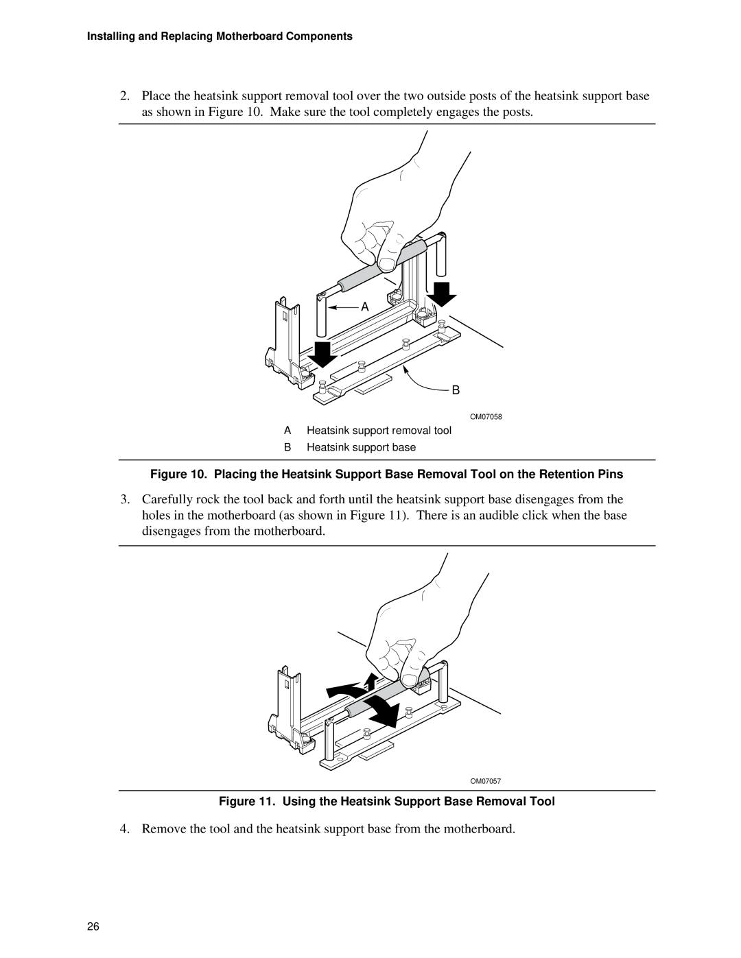 Intel Motherboard, SE400BX manual Using the Heatsink Support Base Removal Tool 