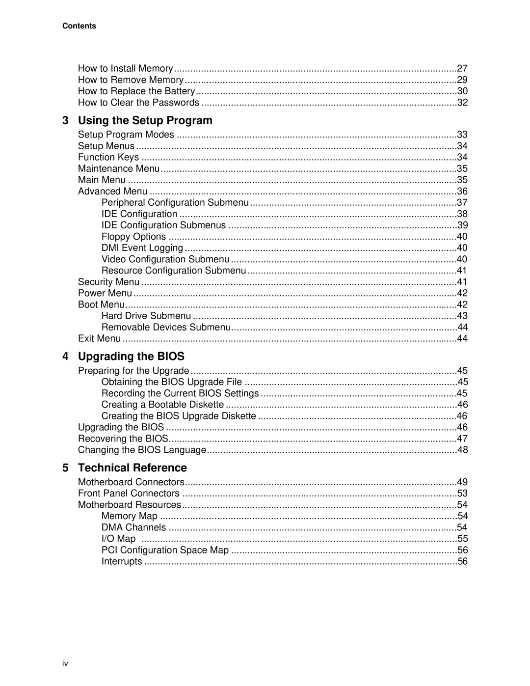 Intel Motherboard, SE400BX manual Using the Setup Program, Contents 