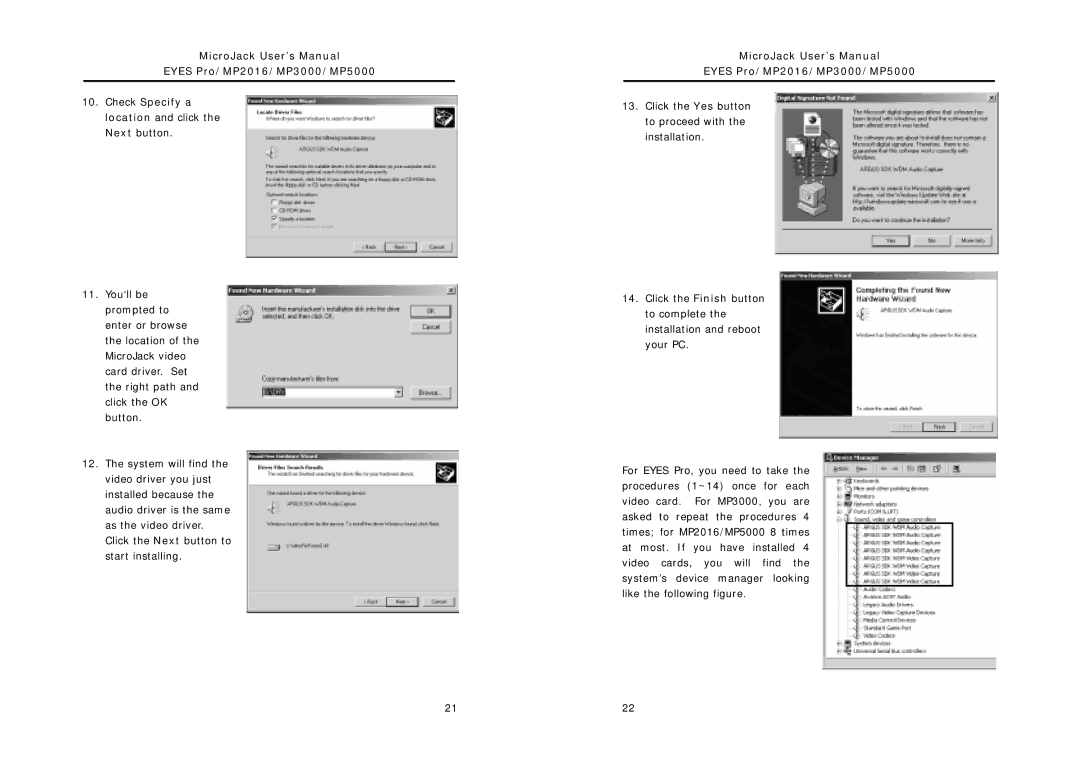 Intel user manual MicroJack User’s Manual Eyes Pro/MP2016/MP3000/MP5000 