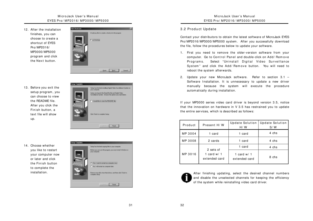 Intel MP3000, MP2016, MP5000 user manual Product Update, Product Present H/W 