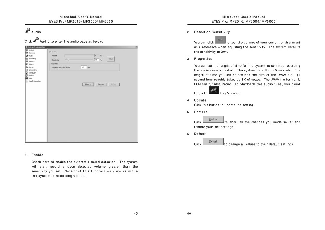 Intel user manual MicroJack User’s Manual Eyes Pro/MP2016/MP3000/MP5000 Audio, Properties 