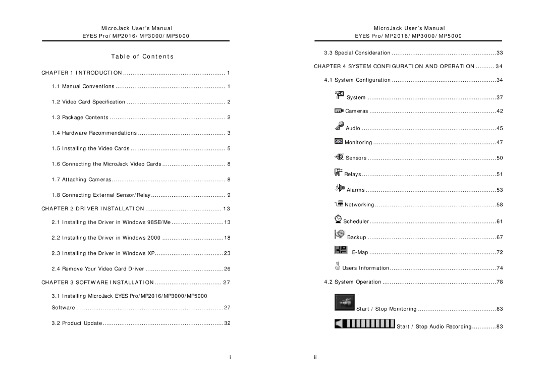 Intel MP2016, MP5000, MP3000 user manual Table of Contents 