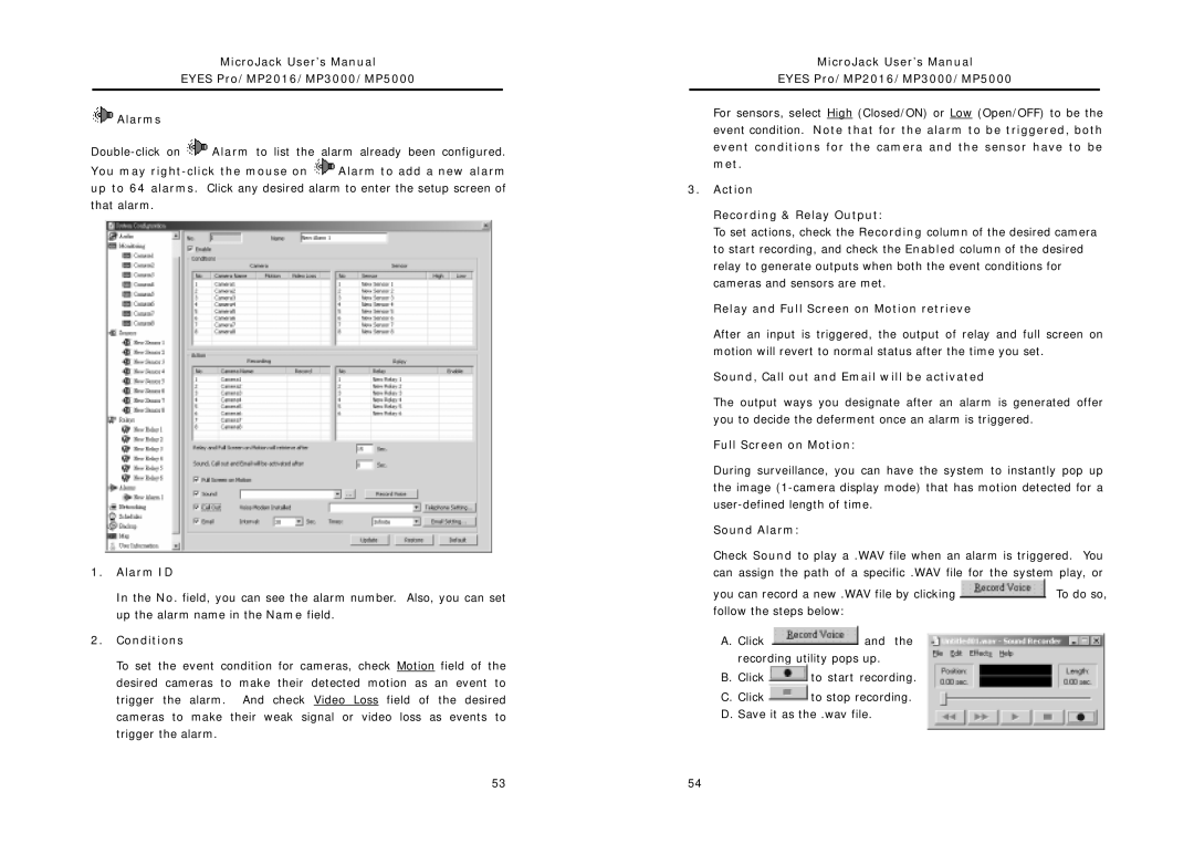 Intel MP5000 You may right-click the mouse on Alarm to add a new alarm, Alarm ID, Conditions, Full Screen on Motion 