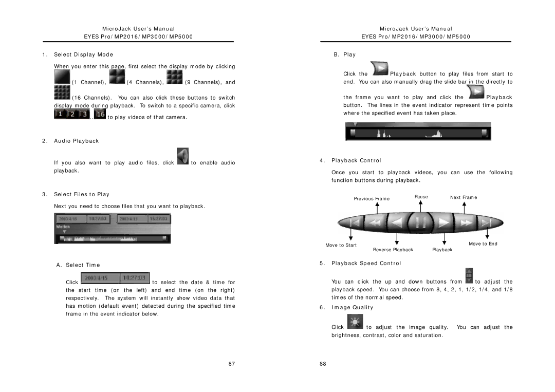 Intel Audio Playback, Select Files to Play, Select Time, MicroJack User’s Manual Eyes Pro/MP2016/MP3000/MP5000 Play 