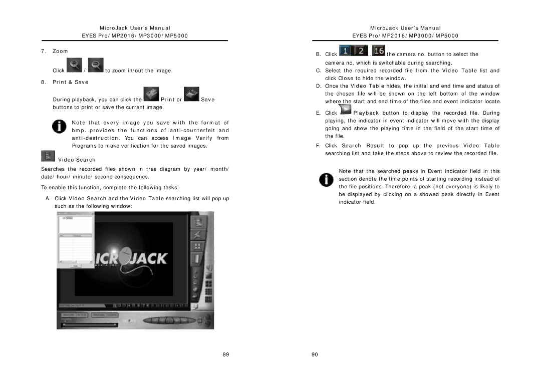 Intel user manual MicroJack User’s Manual Eyes Pro/MP2016/MP3000/MP5000 Zoom, Print & Save, Video Search 