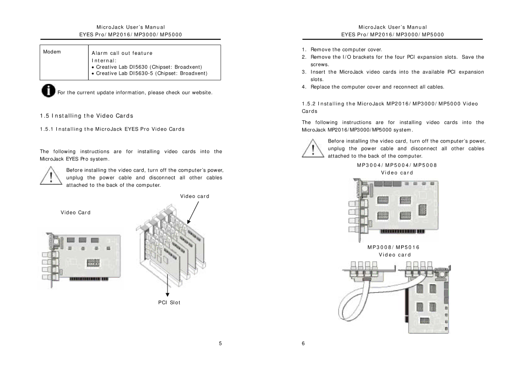 Intel MP5000, MP2016, MP3000 user manual Installing the Video Cards 