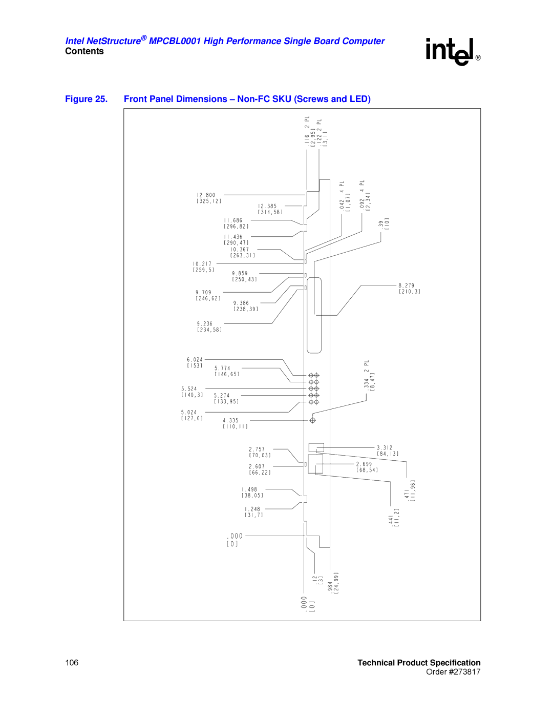 Intel MPCBL0001 manual Front Panel Dimensions Non-FC SKU Screws and LED 