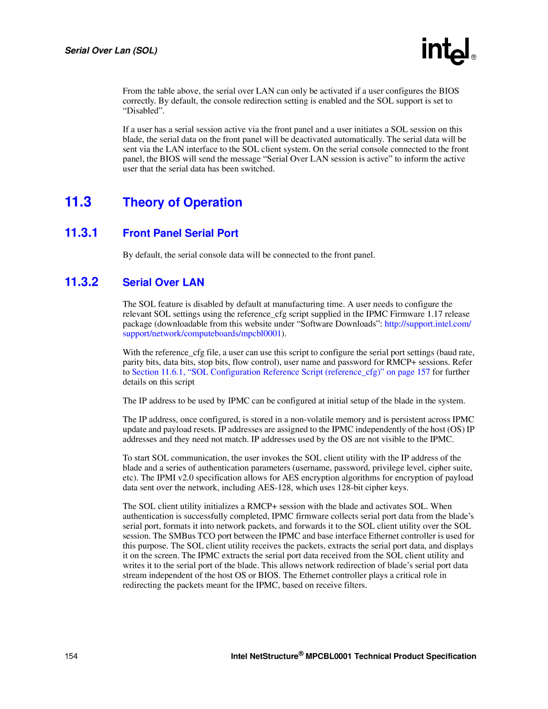 Intel MPCBL0001 manual Theory of Operation, Front Panel Serial Port, Serial Over LAN 