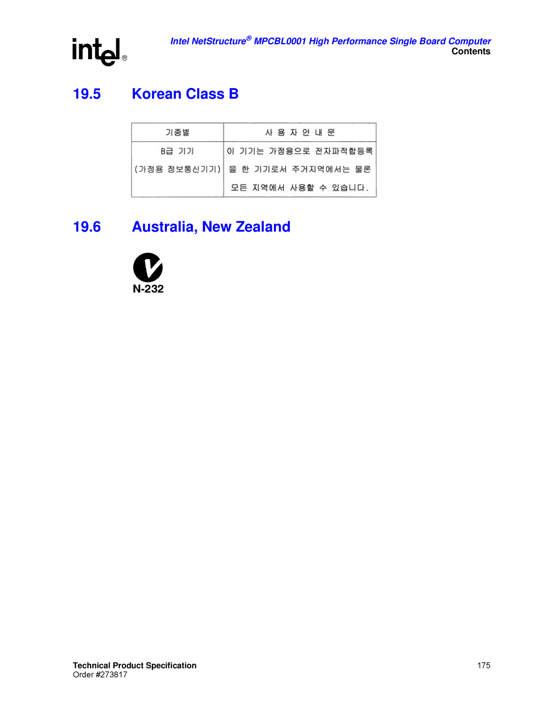 Intel MPCBL0001 manual Korean Class B Australia, New Zealand 