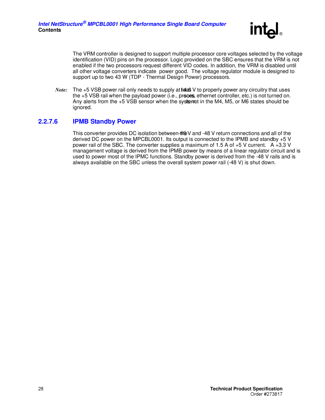 Intel MPCBL0001 manual Ipmb Standby Power 