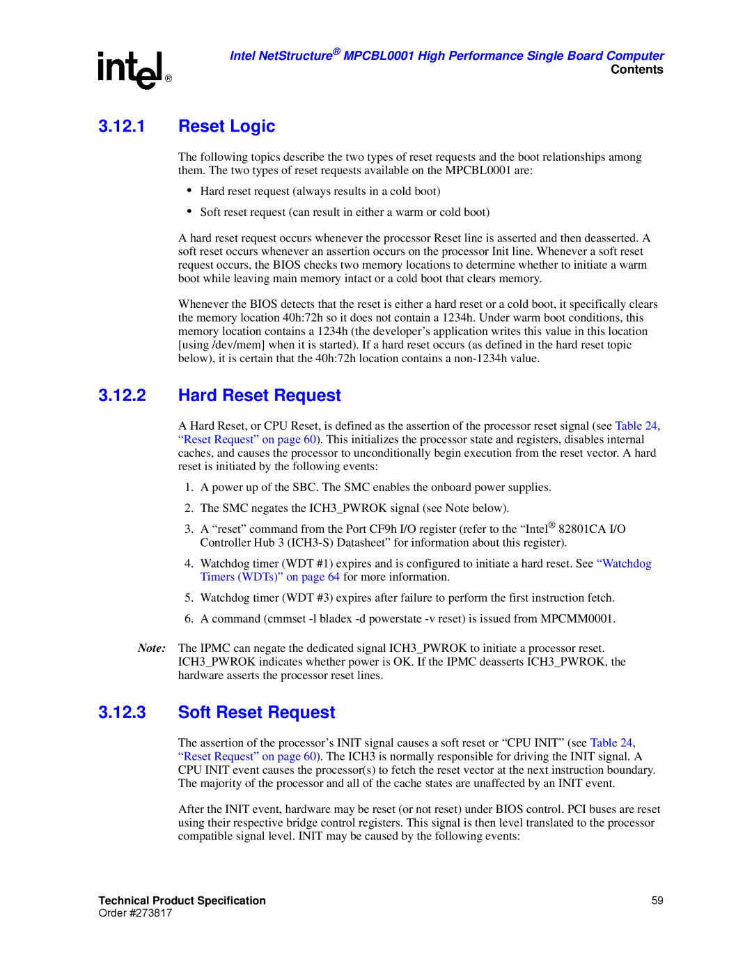 Intel MPCBL0001 manual Reset Logic, Hard Reset Request, Soft Reset Request 