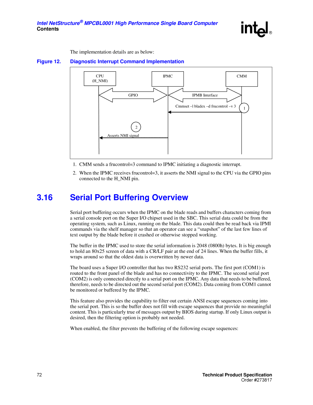 Intel MPCBL0001 manual Serial Port Buffering Overview, Diagnostic Interrupt Command Implementation 