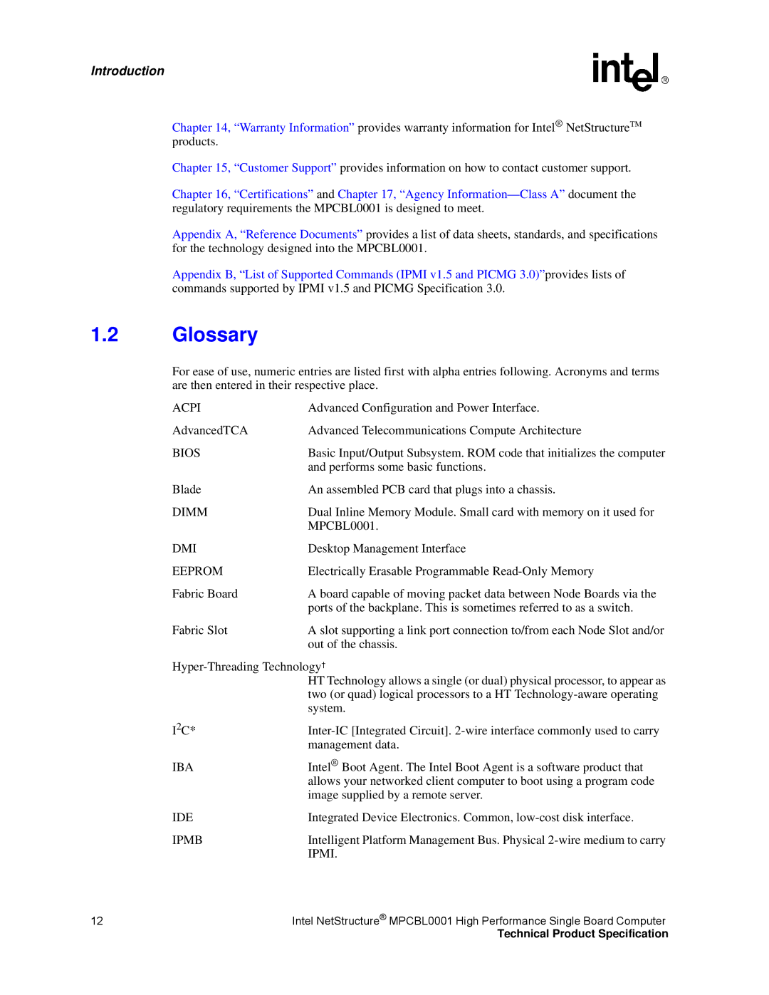 Intel MPCBL0001 manual Glossary, Acpi 