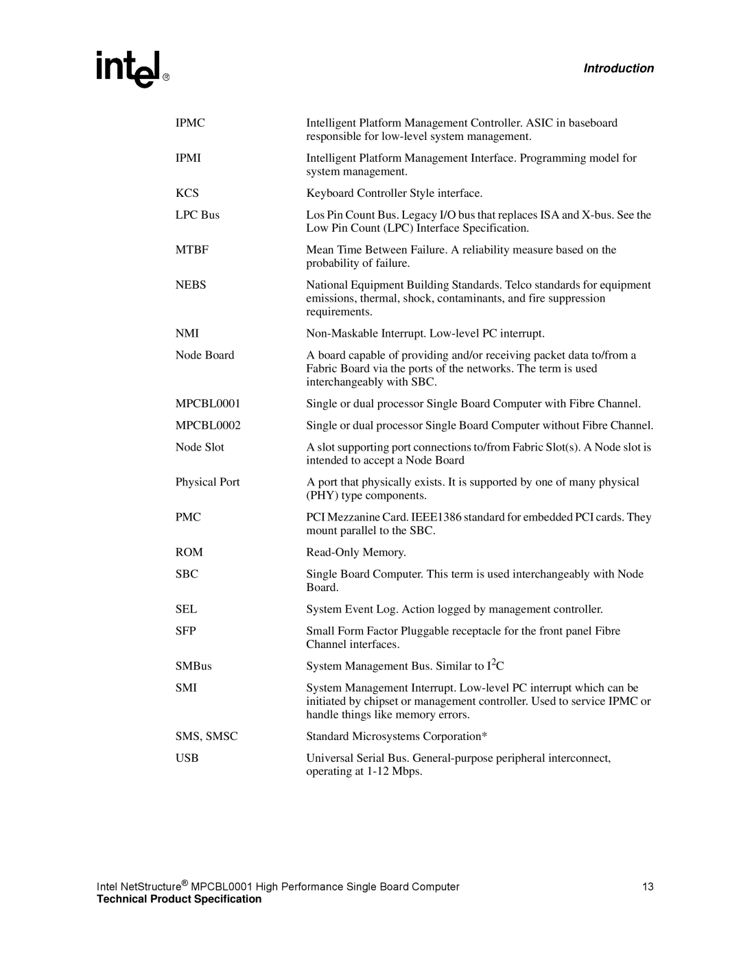 Intel MPCBL0001 manual Mtbf 