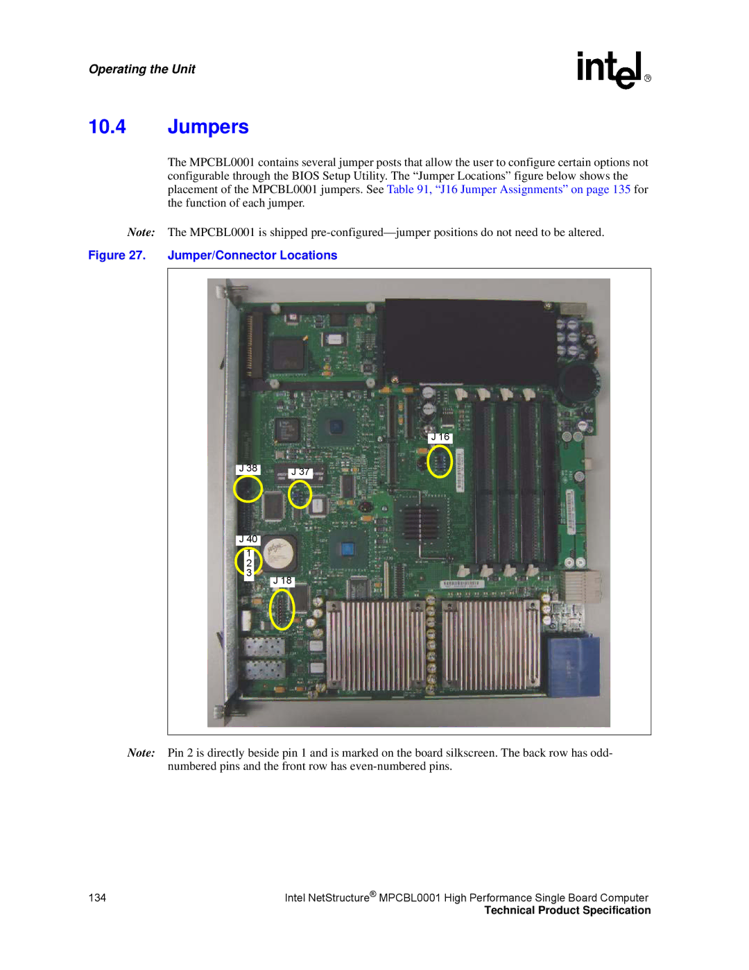 Intel MPCBL0001 manual Jumpers, Jumper/Connector Locations 