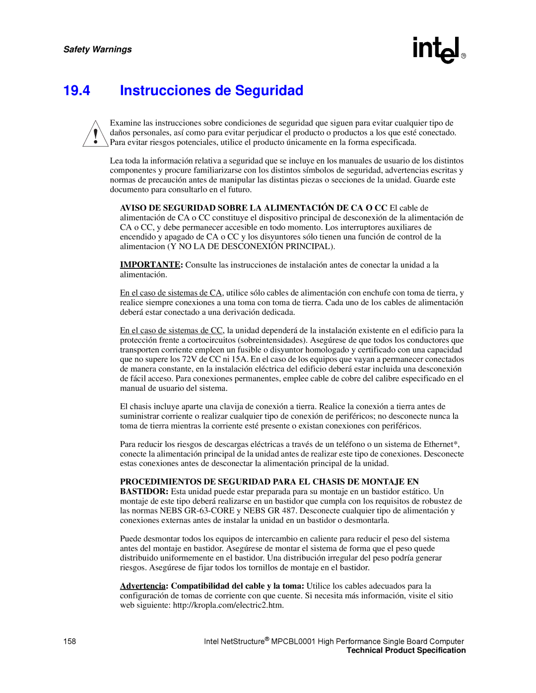 Intel MPCBL0001 manual Instrucciones de Seguridad 