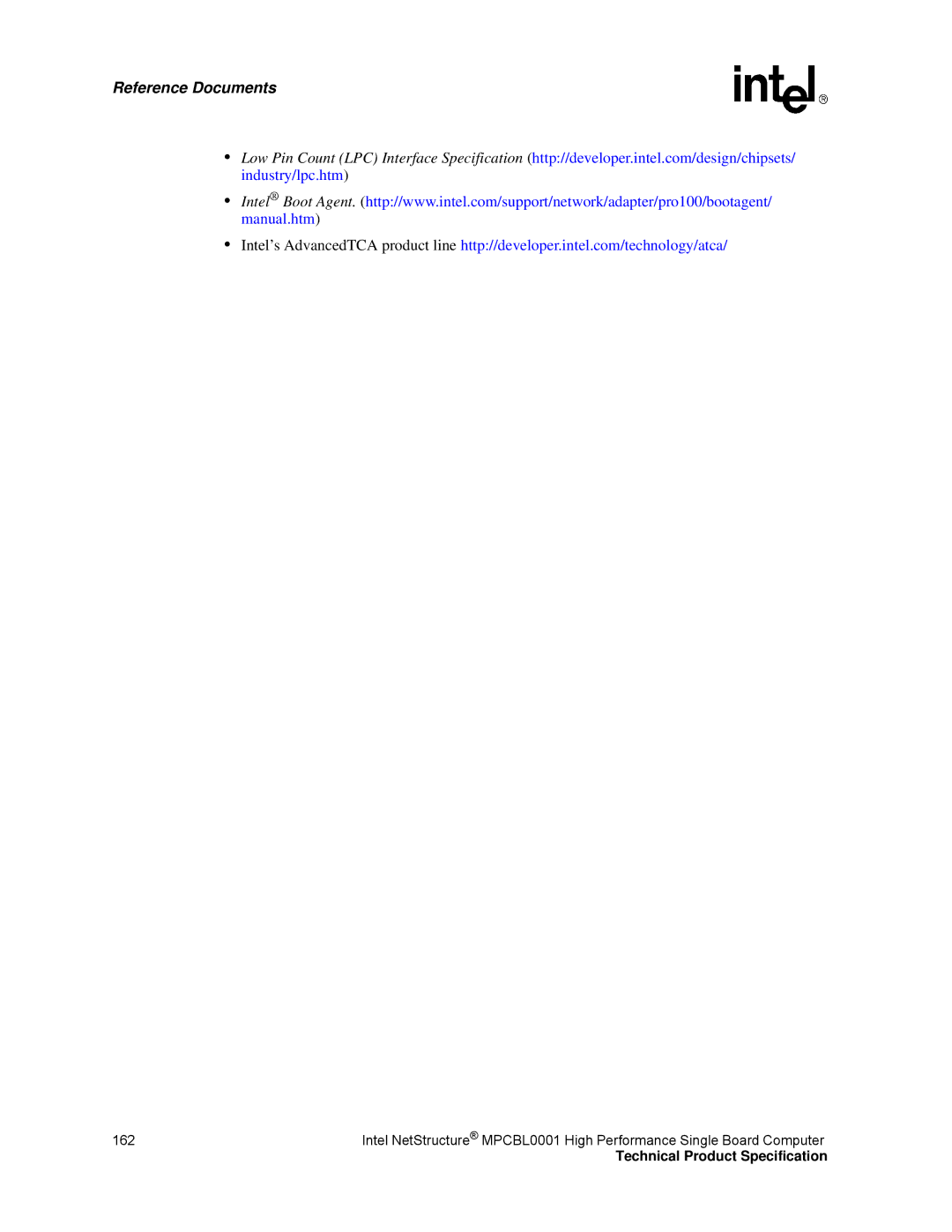 Intel MPCBL0001 manual Reference Documents 