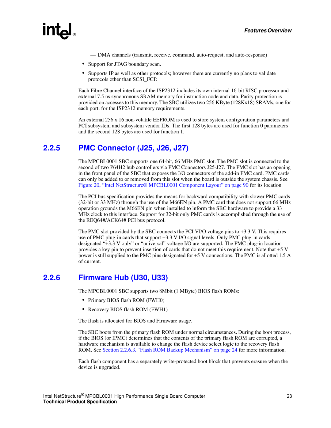Intel MPCBL0001 manual PMC Connector J25, J26, J27, Firmware Hub U30, U33 