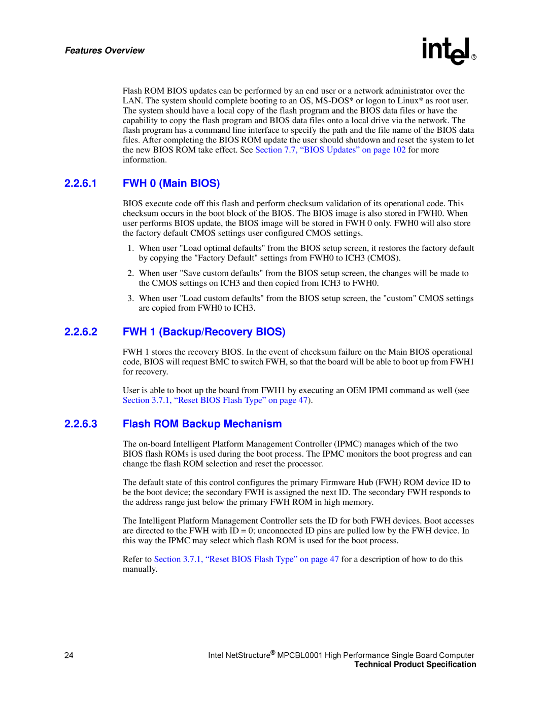 Intel MPCBL0001 manual FWH 0 Main Bios, FWH 1 Backup/Recovery Bios, Flash ROM Backup Mechanism 