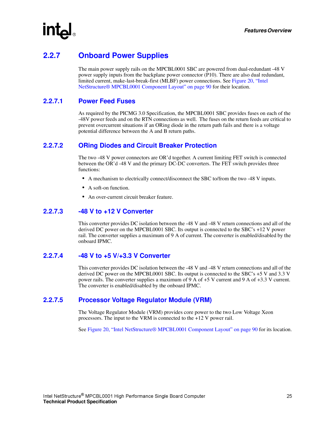 Intel MPCBL0001 manual Onboard Power Supplies 