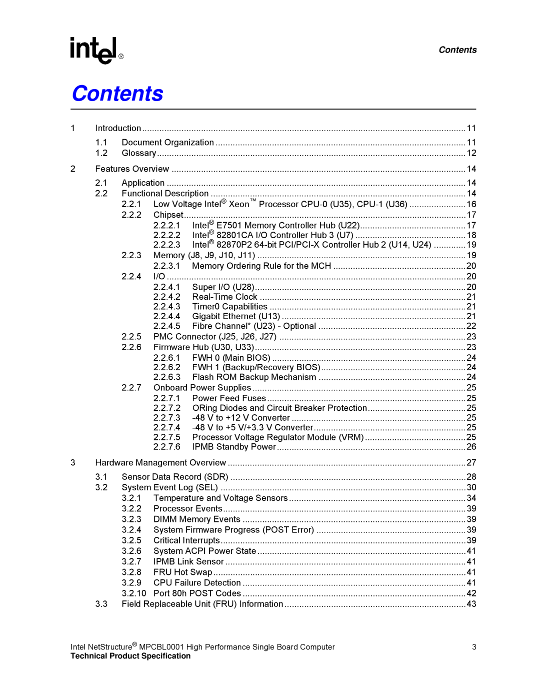 Intel MPCBL0001 manual Contents 