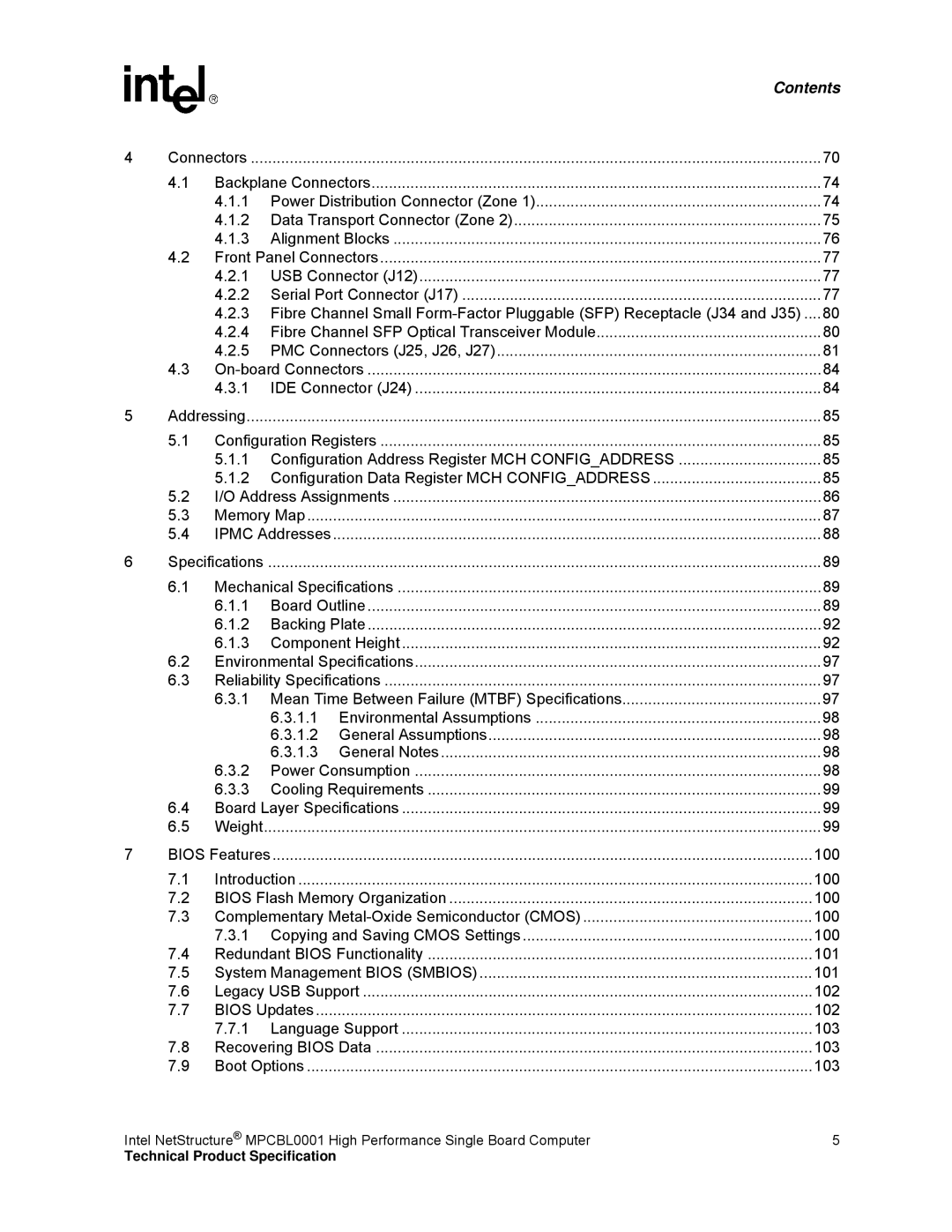 Intel MPCBL0001 manual Mean Time Between Failure Mtbf Specifications 1.1 