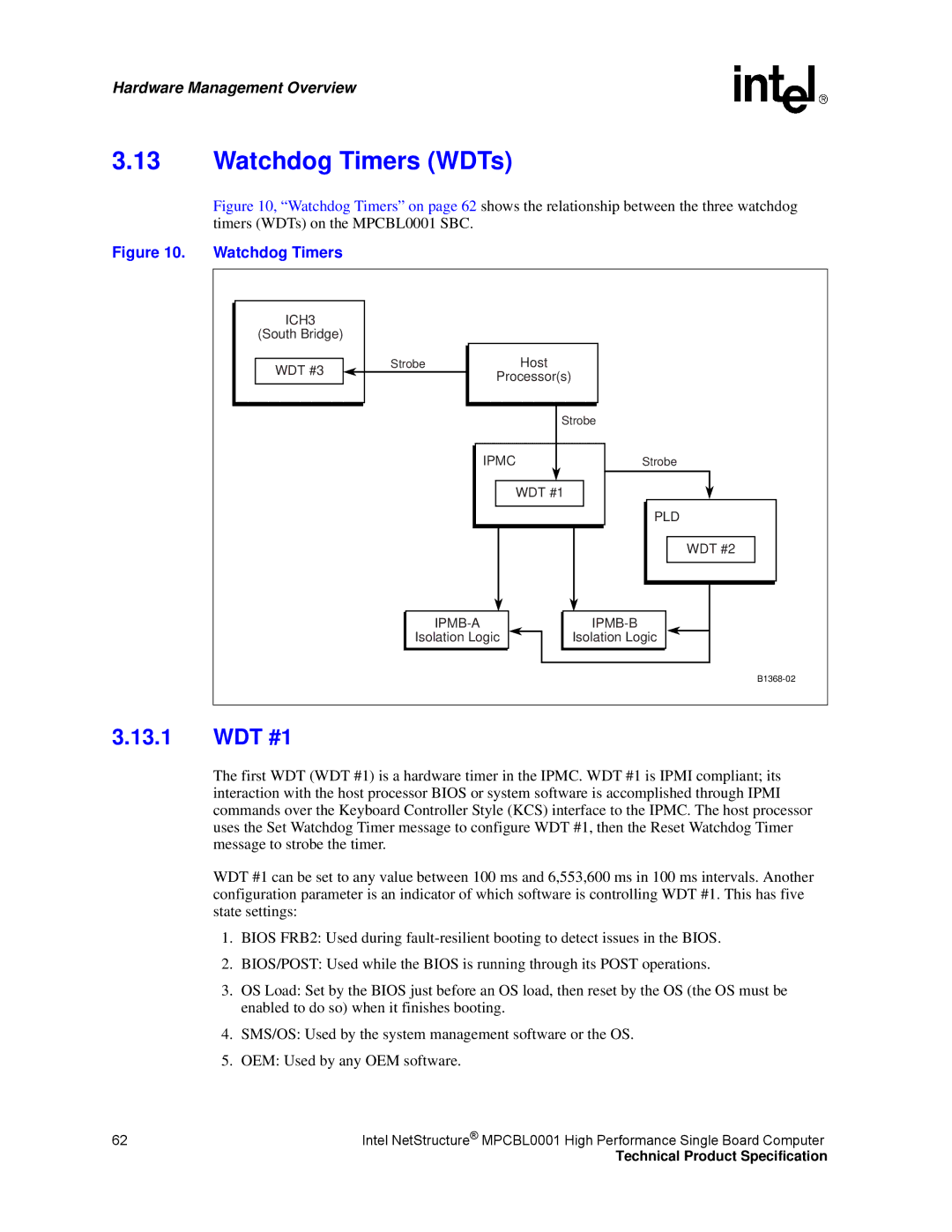 Intel MPCBL0001 manual Watchdog Timers WDTs, WDT #1 