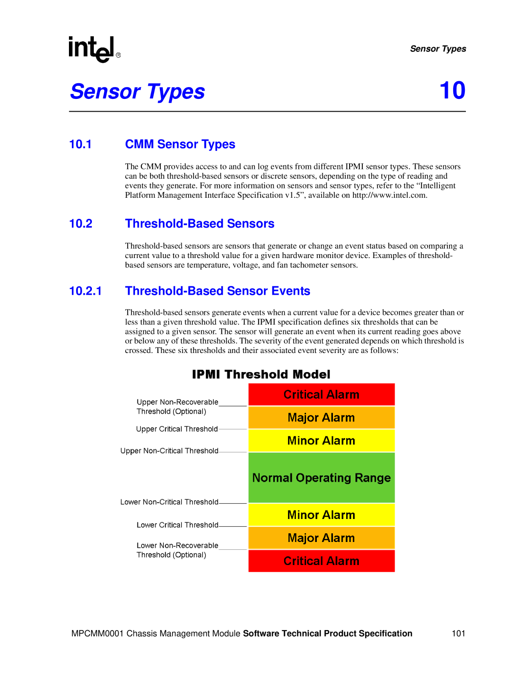 Intel MPCMM0001 manual CMM Sensor Types Threshold-Based Sensors, Threshold-Based Sensor Events 