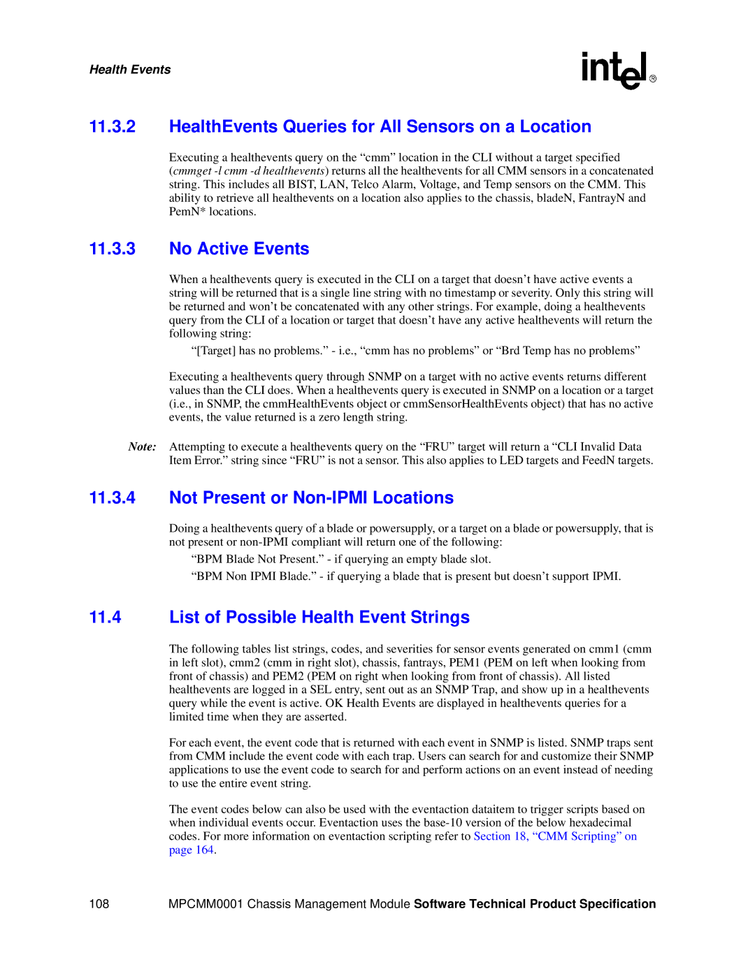 Intel MPCMM0001 HealthEvents Queries for All Sensors on a Location, No Active Events, Not Present or Non-IPMI Locations 