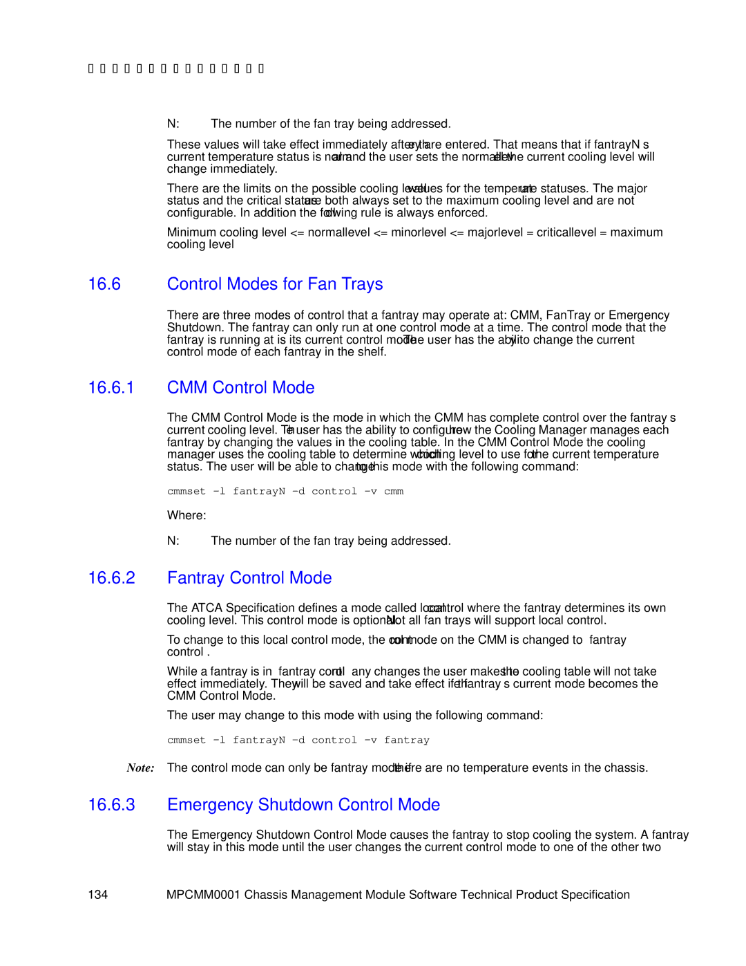 Intel MPCMM0001 manual Control Modes for Fan Trays, CMM Control Mode, Fantray Control Mode, Emergency Shutdown Control Mode 