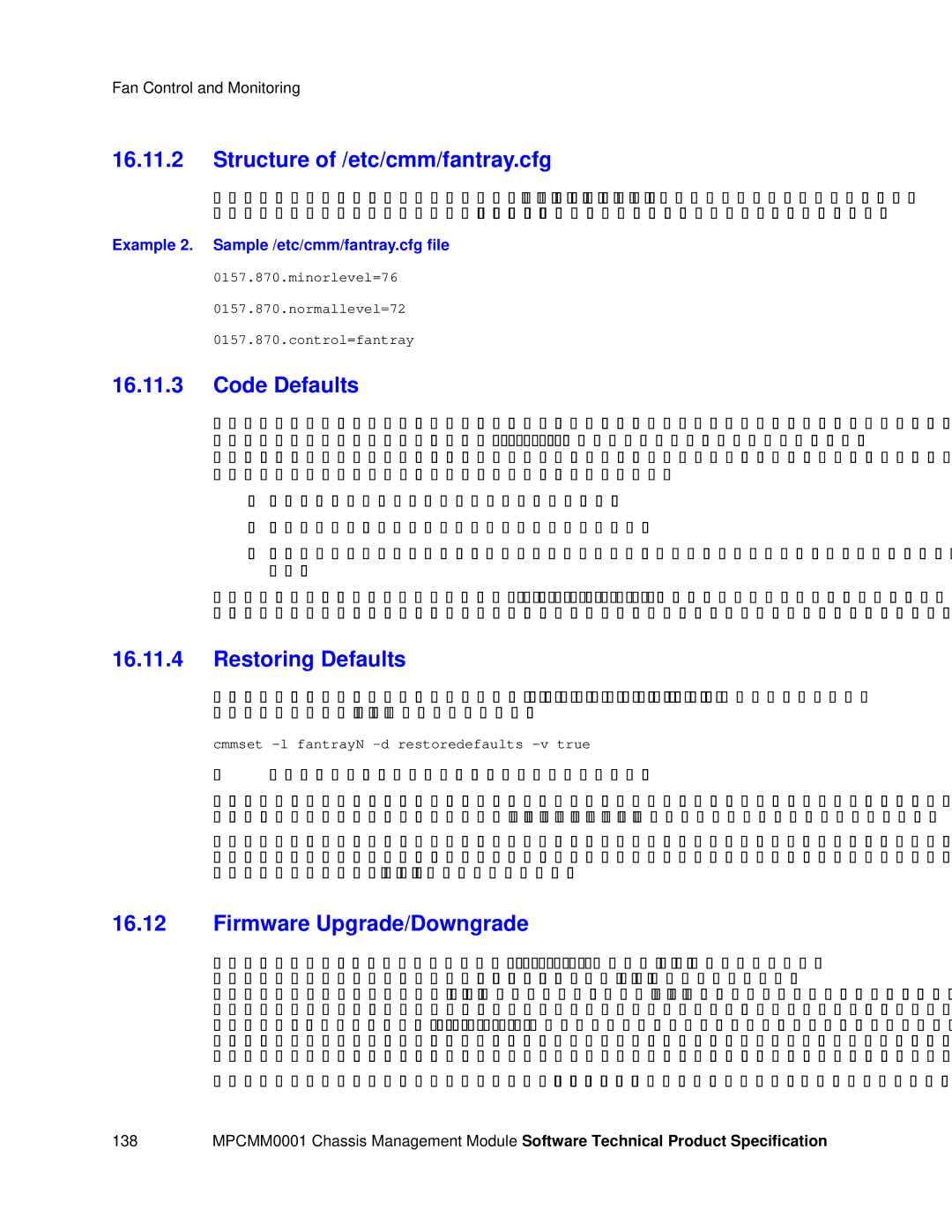 Intel MPCMM0001 manual Structure of /etc/cmm/fantray.cfg, Code Defaults, Restoring Defaults, Firmware Upgrade/Downgrade 