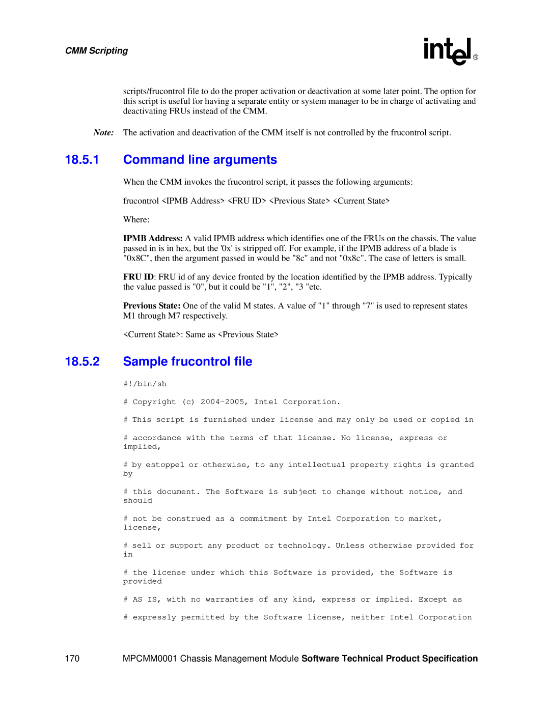 Intel MPCMM0001 manual Command line arguments, Sample frucontrol file 