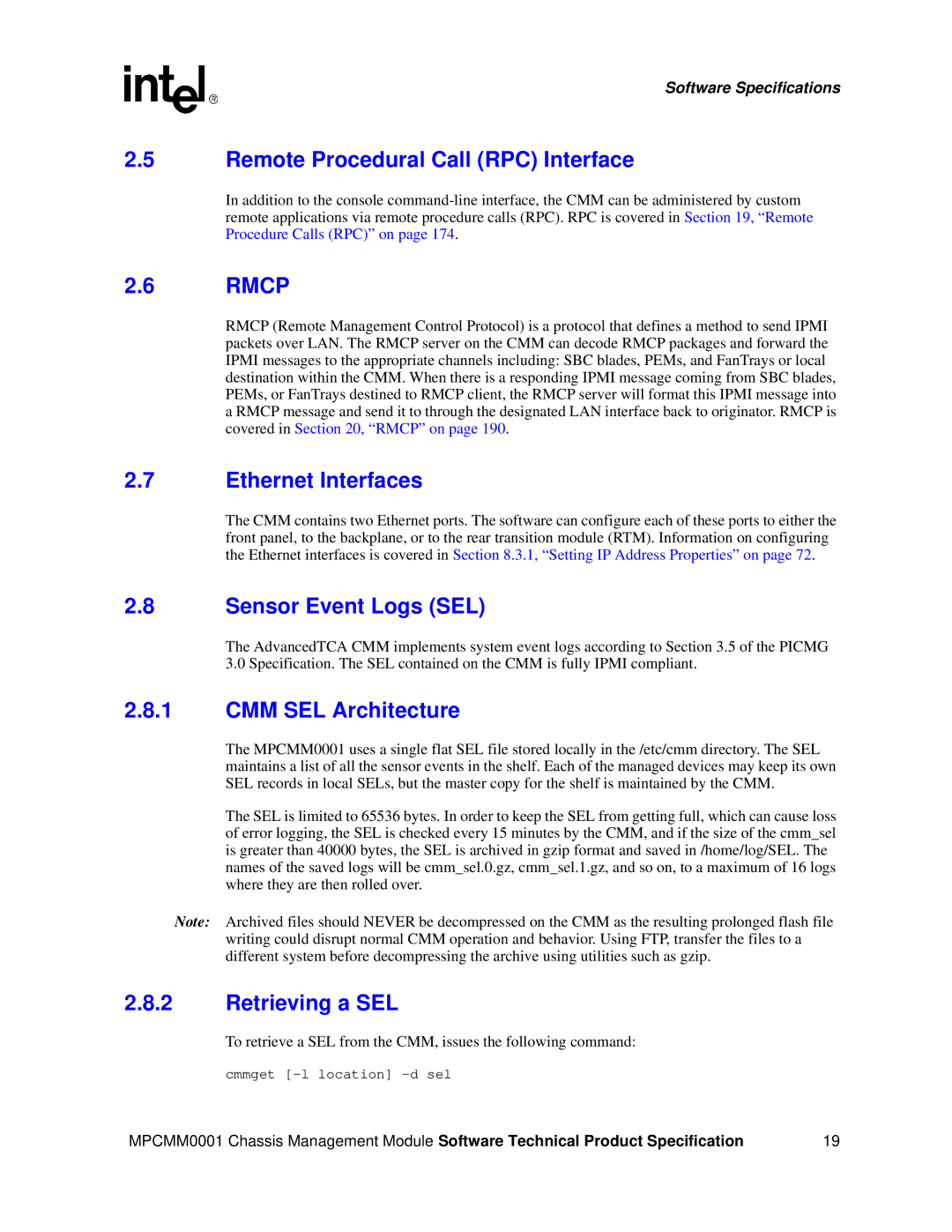 Intel MPCMM0001 Remote Procedural Call RPC Interface, Rmcp, Ethernet Interfaces, Sensor Event Logs SEL, Retrieving a SEL 