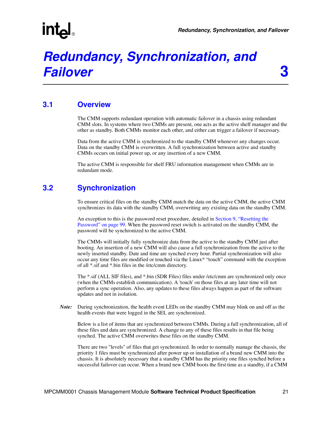 Intel MPCMM0001 manual Redundancy, Synchronization, Failover 