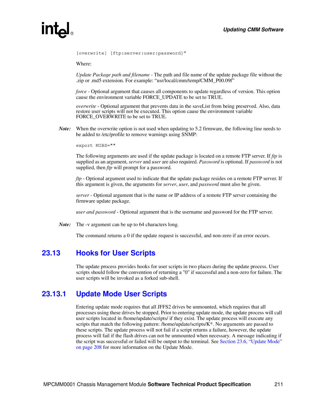 Intel MPCMM0001 manual Hooks for User Scripts, Update Mode User Scripts 