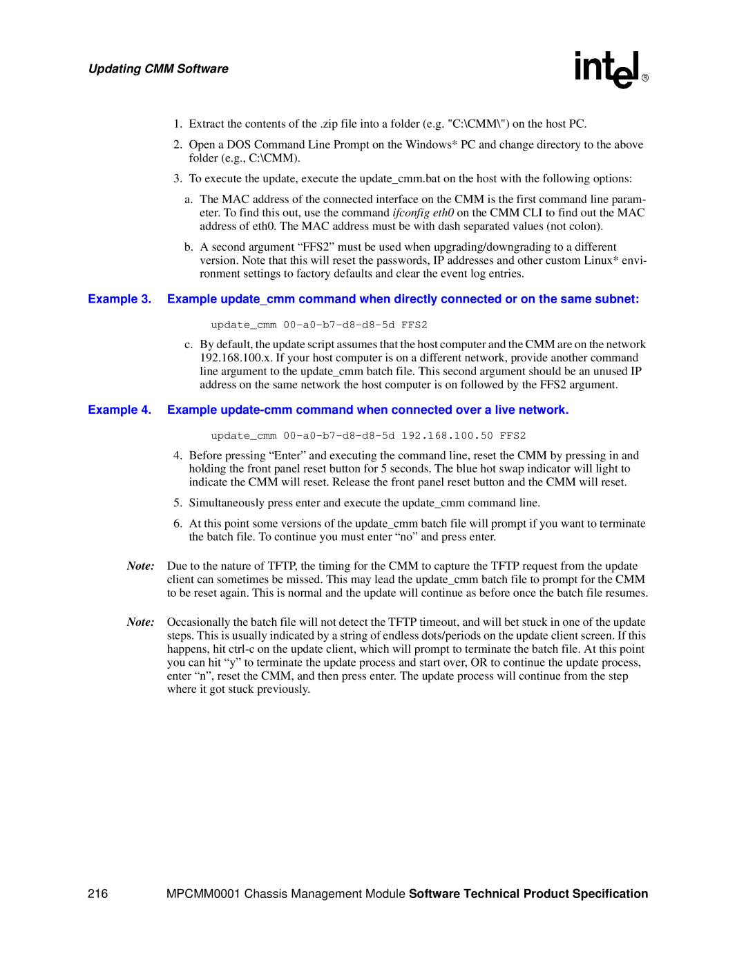 Intel MPCMM0001 manual Updatecmm 00-a0-b7-d8-d8-5d FFS2 