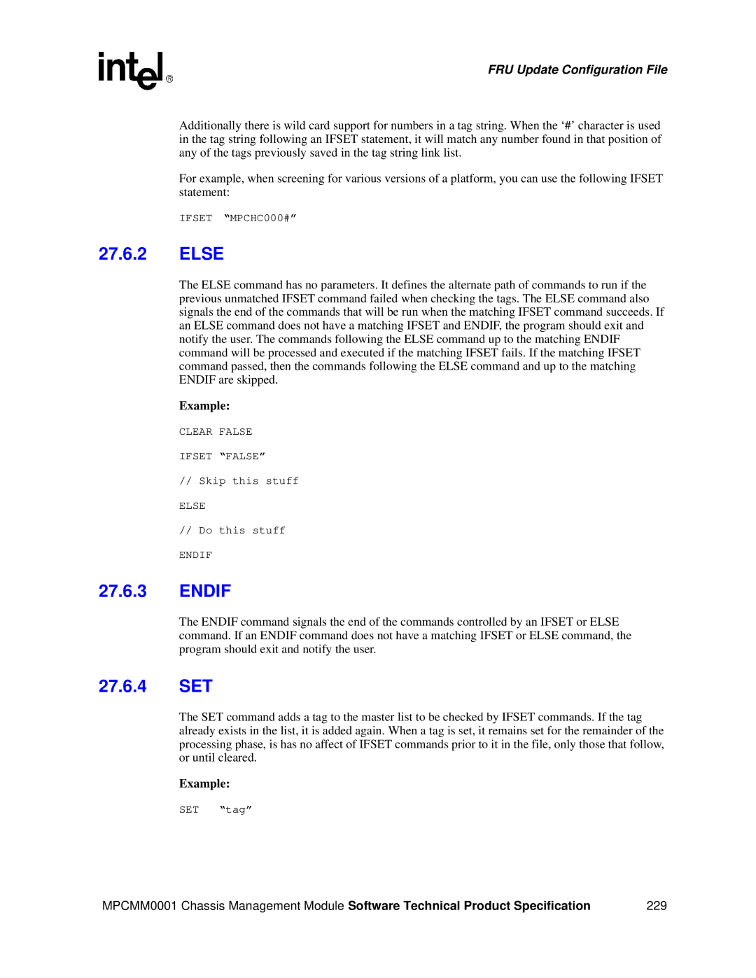 Intel MPCMM0001 manual Else, Endif, 27.6.4 SET 