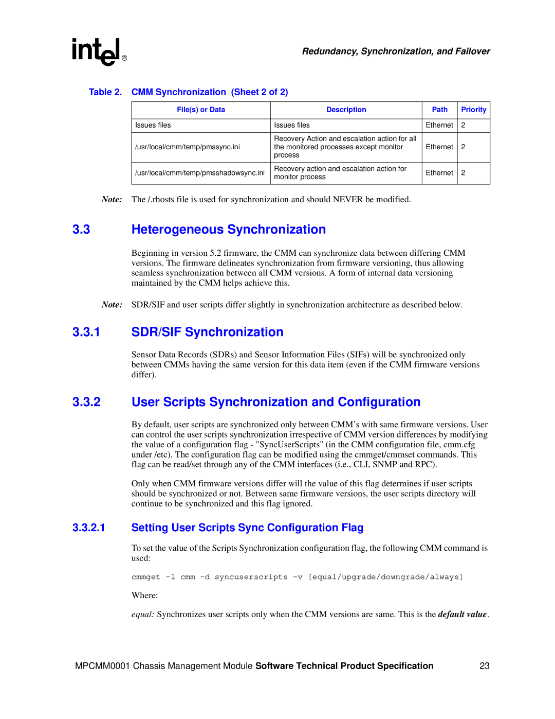 Intel MPCMM0001 Heterogeneous Synchronization, 1 SDR/SIF Synchronization, User Scripts Synchronization and Configuration 