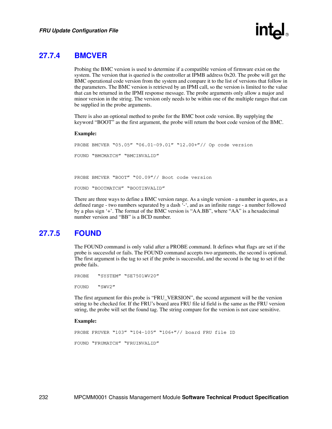 Intel MPCMM0001 manual Bmcver, Found 