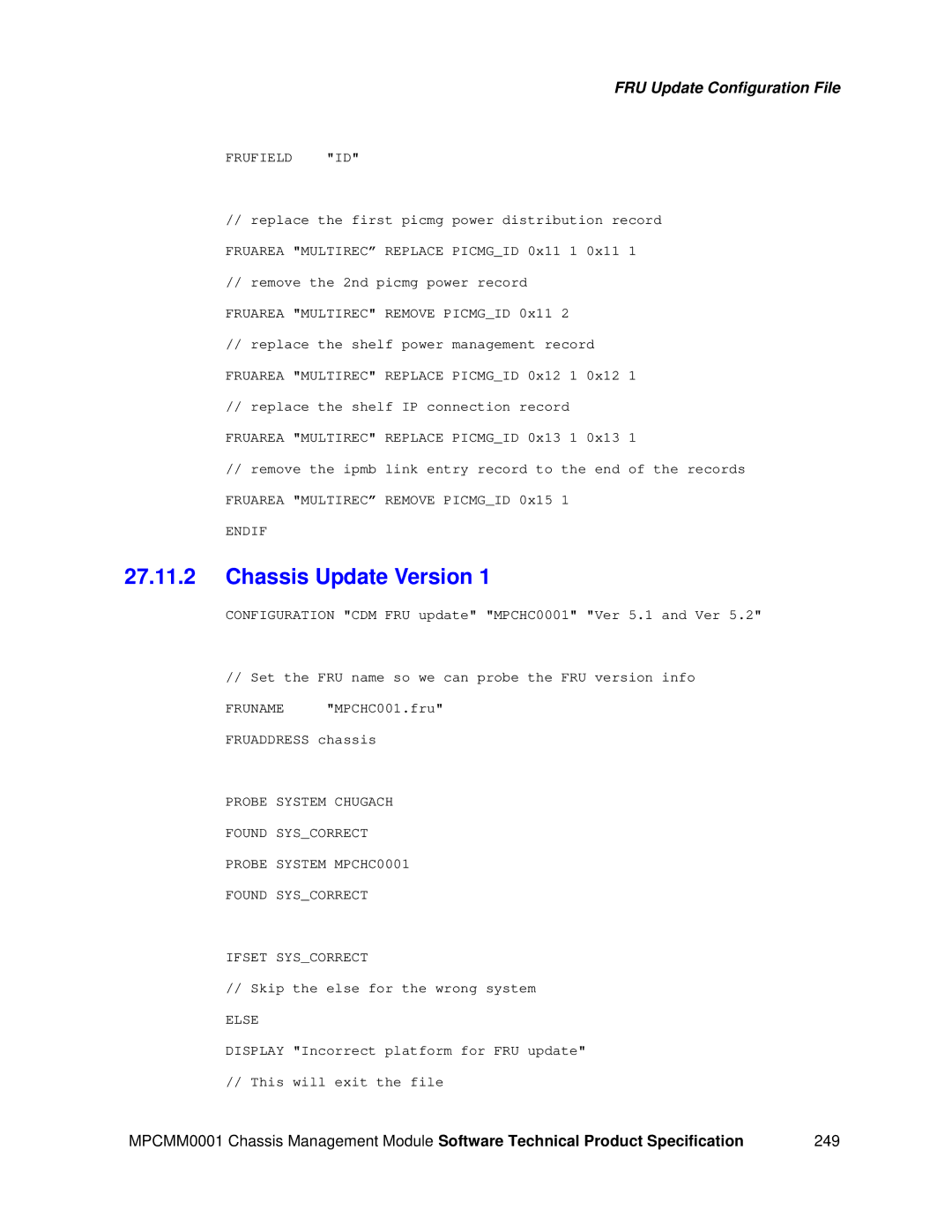 Intel MPCMM0001 manual Chassis Update Version 