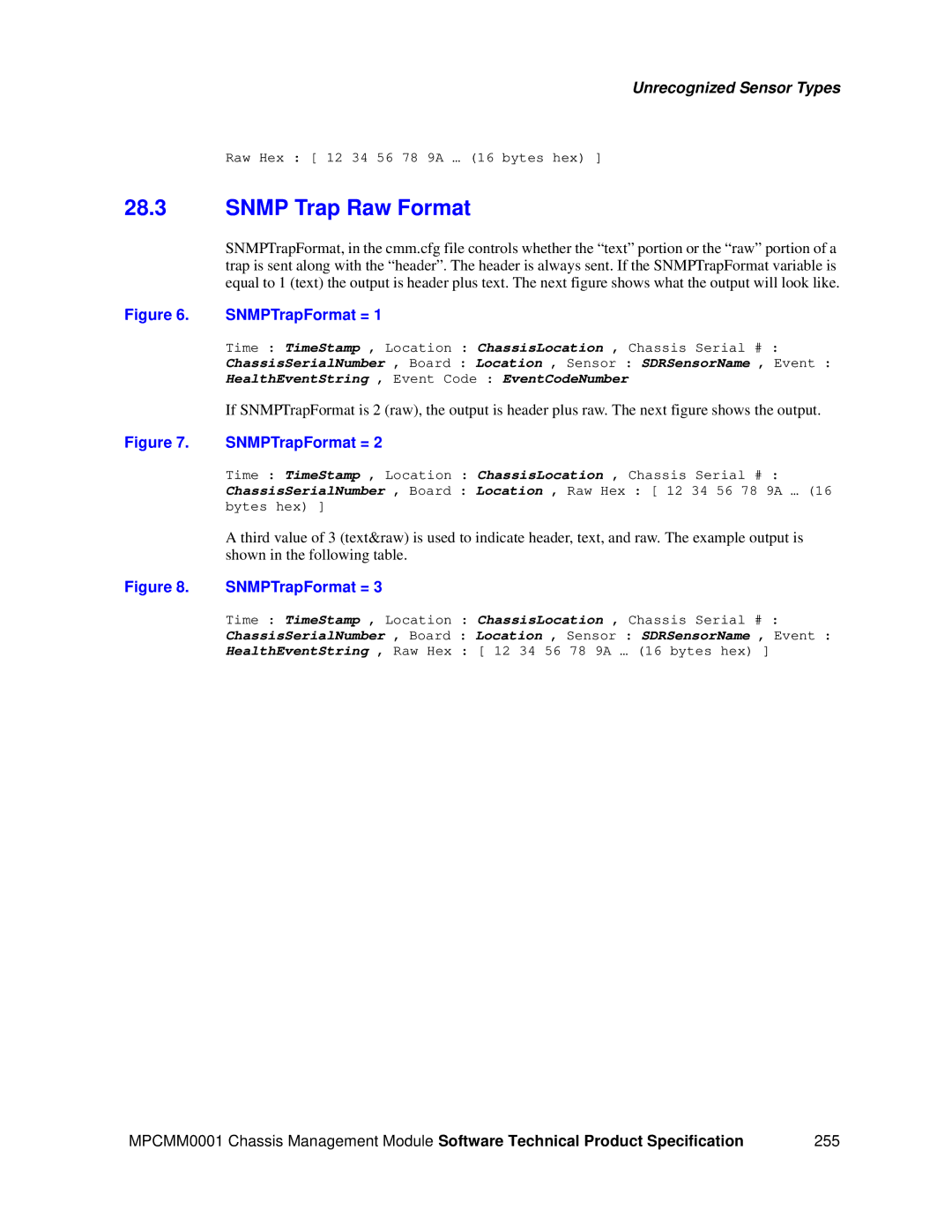 Intel MPCMM0001 manual Snmp Trap Raw Format, SNMPTrapFormat = 