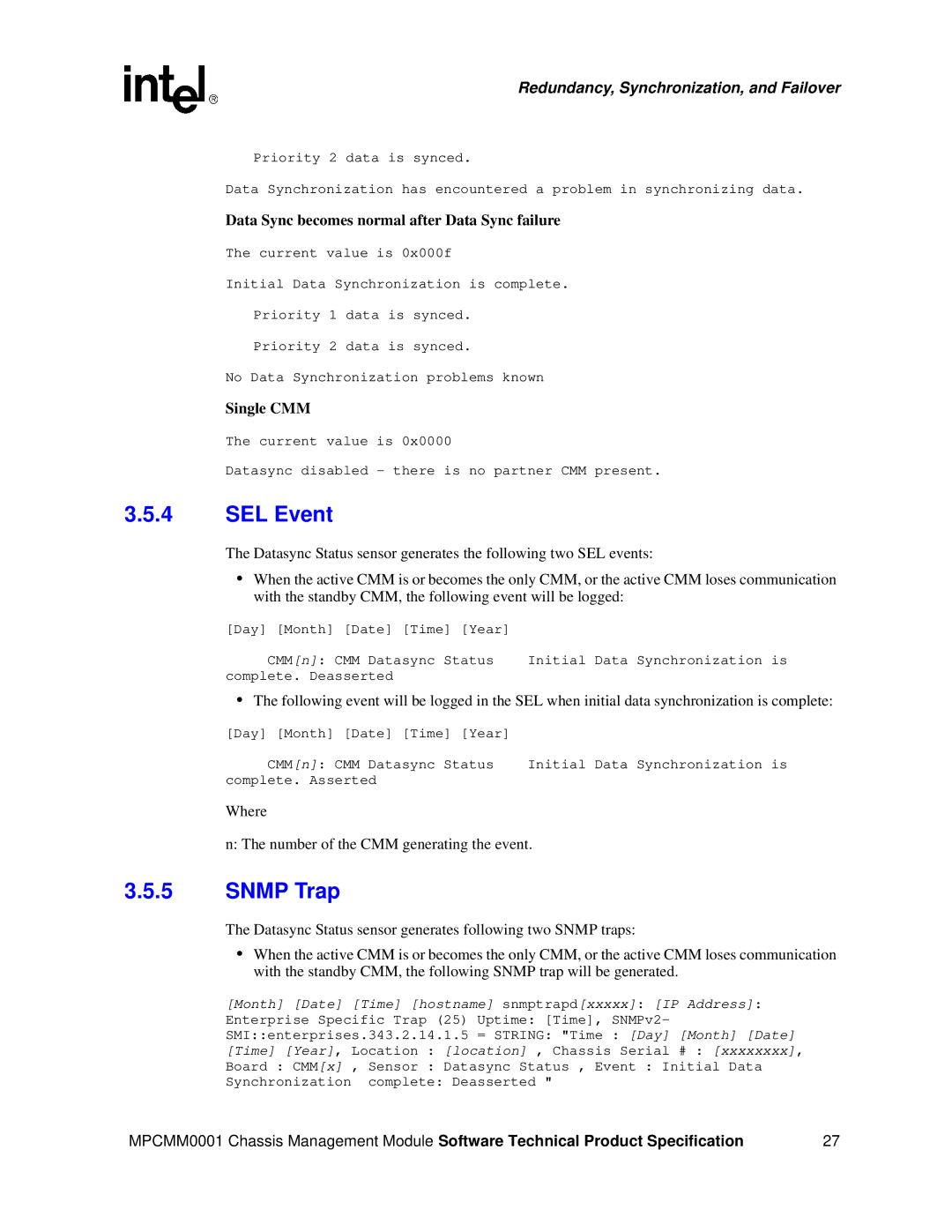 Intel MPCMM0001 manual SEL Event, Snmp Trap 