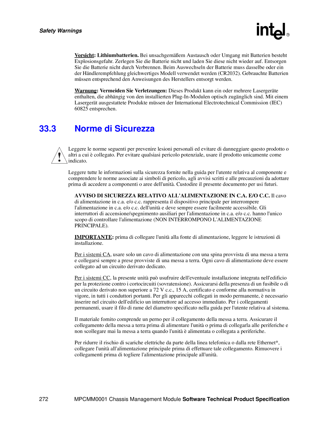 Intel MPCMM0001 manual Norme di Sicurezza 