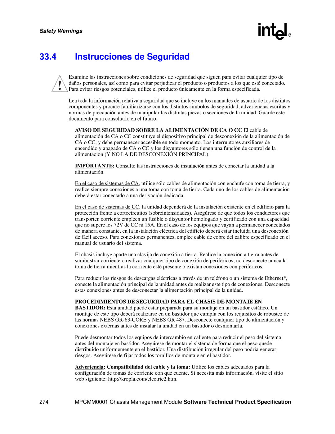 Intel MPCMM0001 manual Instrucciones de Seguridad 