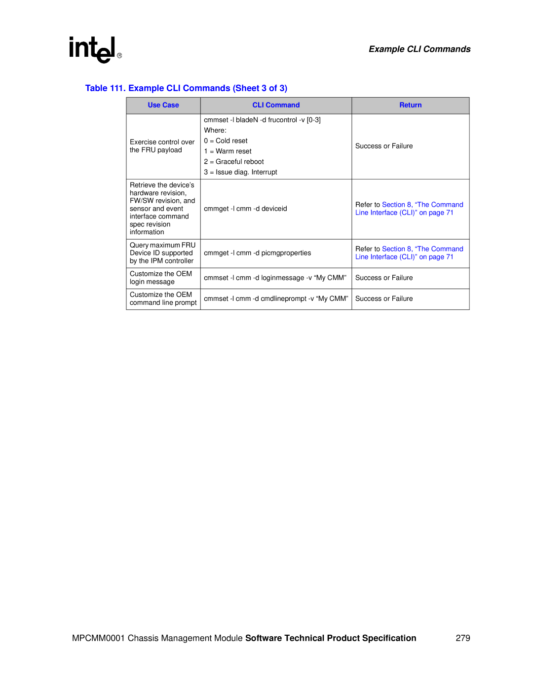 Intel MPCMM0001 manual Example CLI Commands Sheet 3 