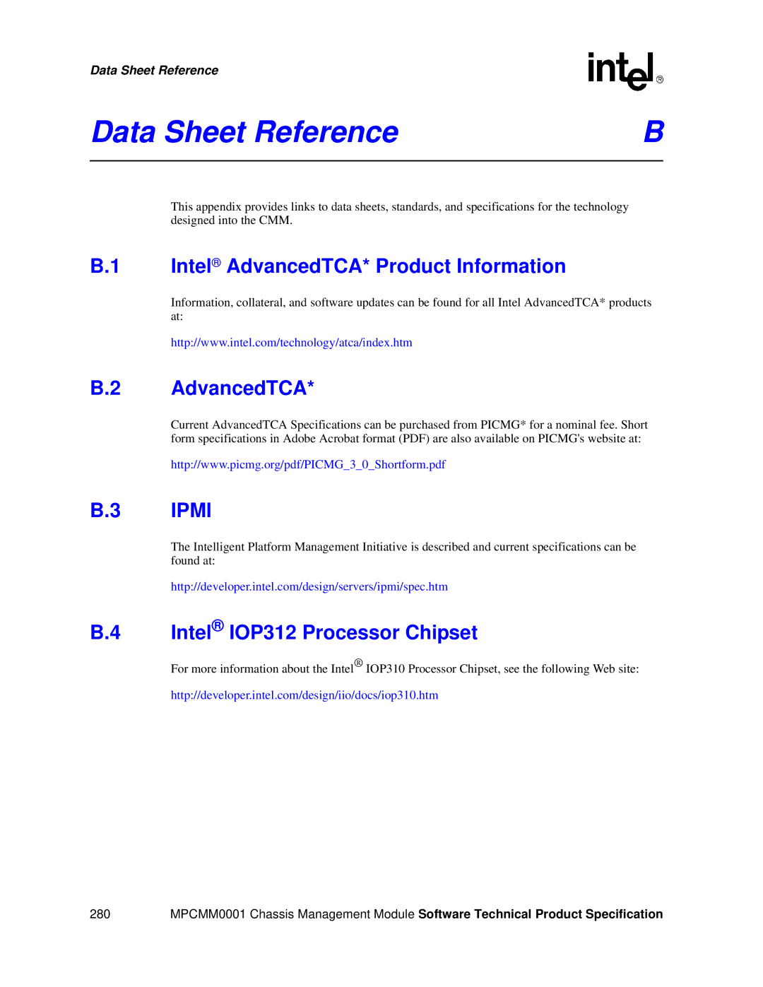 Intel MPCMM0001 manual Data Sheet Reference, Intel AdvancedTCA* Product Information 