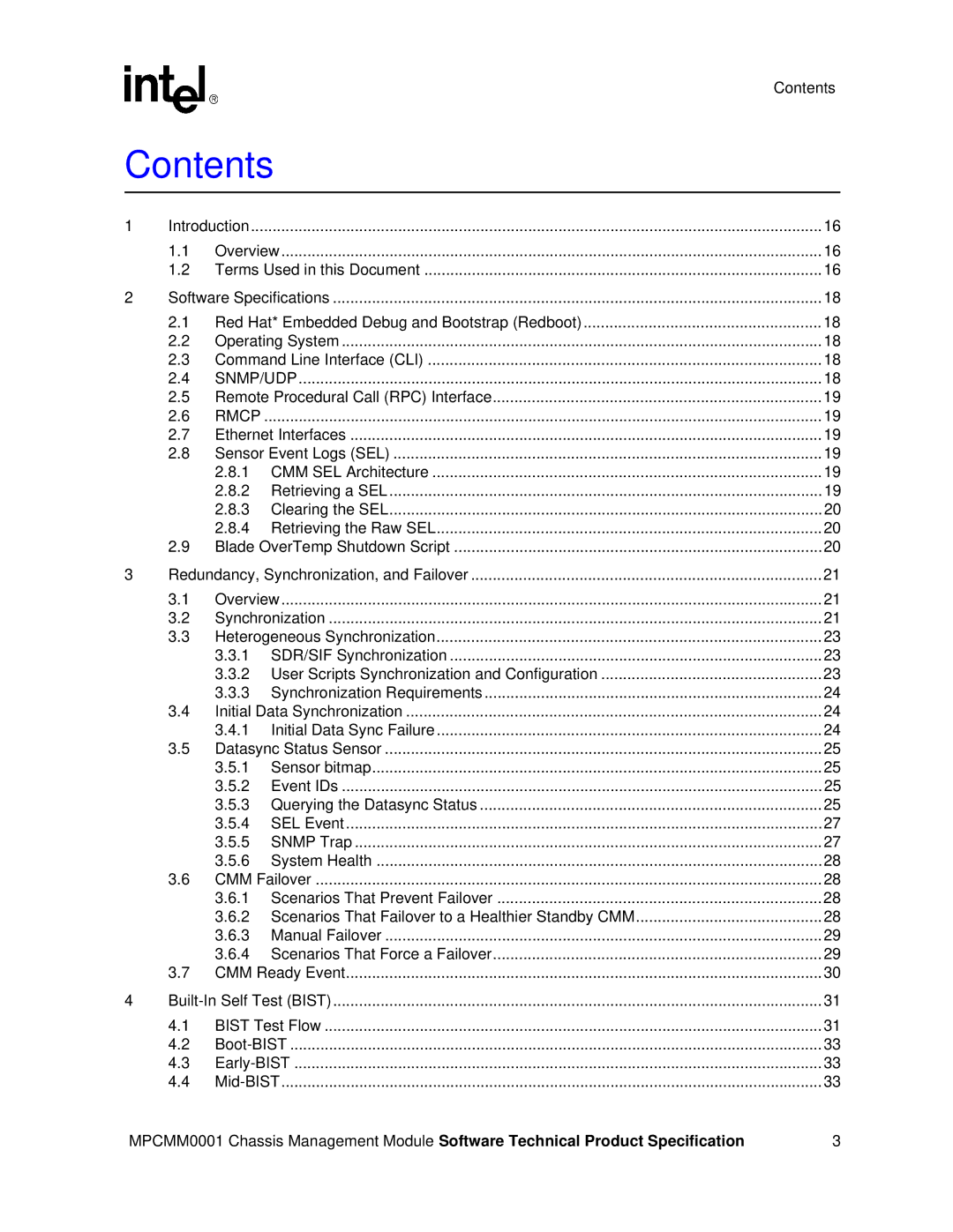 Intel MPCMM0001 manual Contents 