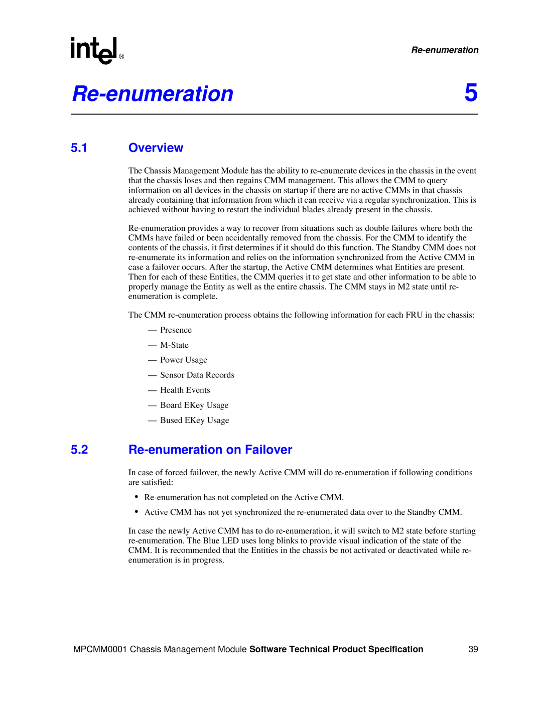 Intel MPCMM0001 manual Re-enumeration5, Re-enumeration on Failover 